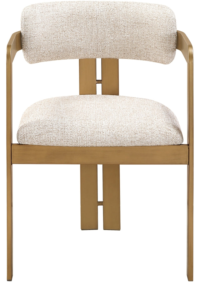 Aurum Linen Textured Fabric Upholstered And Brushed Brass Iron Frame Dining Chair in Beige, Set of 2 - 88088Beige-C