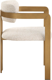 Aurum Linen Textured Fabric Upholstered And Brushed Brass Iron Frame Dining Chair in Beige, Set of 2 - 88088Beige-C