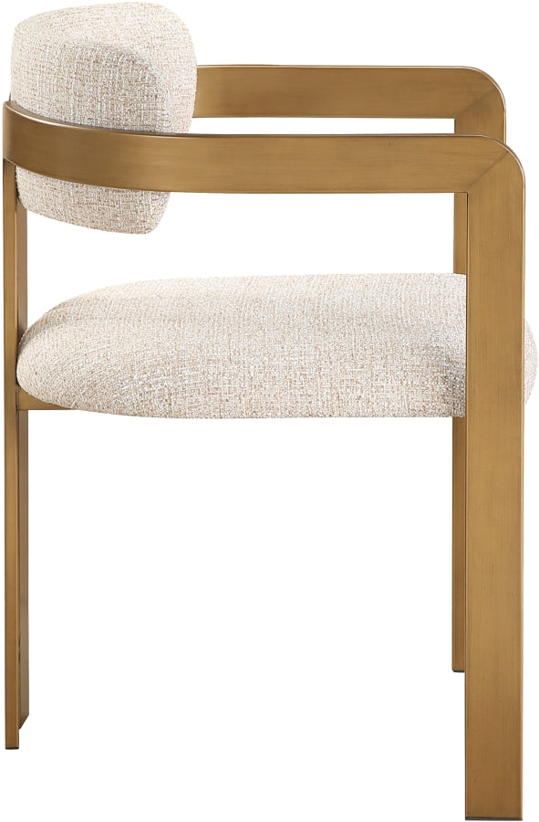 Aurum Linen Textured Fabric Upholstered And Brushed Brass Iron Frame Dining Chair in Beige, Set of 2 - 88088Beige-C