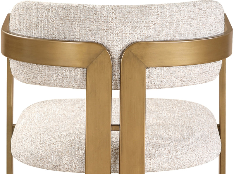 Aurum Linen Textured Fabric Upholstered And Brushed Brass Iron Frame Dining Chair in Beige, Set of 2 - 88088Beige-C