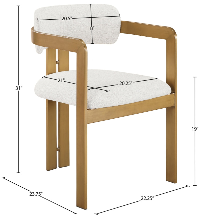 Aurum Linen Textured Fabric Upholstered And Brushed Brass Iron Frame Dining Chair in Cream, Set of 2 - 88088Cream-C