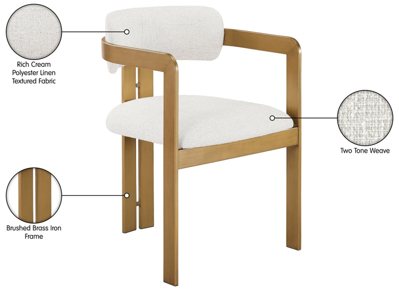 Aurum Linen Textured Fabric Upholstered And Brushed Brass Iron Frame Dining Chair in Cream, Set of 2 - 88088Cream-C