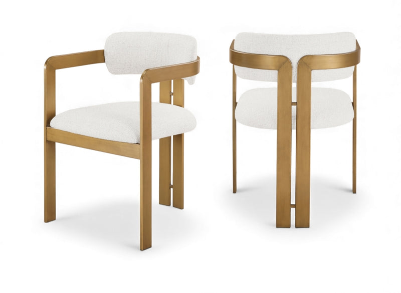 Aurum Linen Textured Fabric Upholstered And Brushed Brass Iron Frame Dining Chair in Cream, Set of 2 - 88088Cream-C