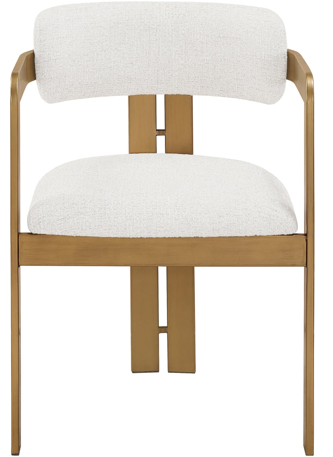 Aurum Linen Textured Fabric Upholstered And Brushed Brass Iron Frame Dining Chair in Cream, Set of 2 - 88088Cream-C