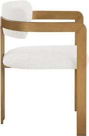 Aurum Linen Textured Fabric Upholstered And Brushed Brass Iron Frame Dining Chair in Cream, Set of 2 - 88088Cream-C
