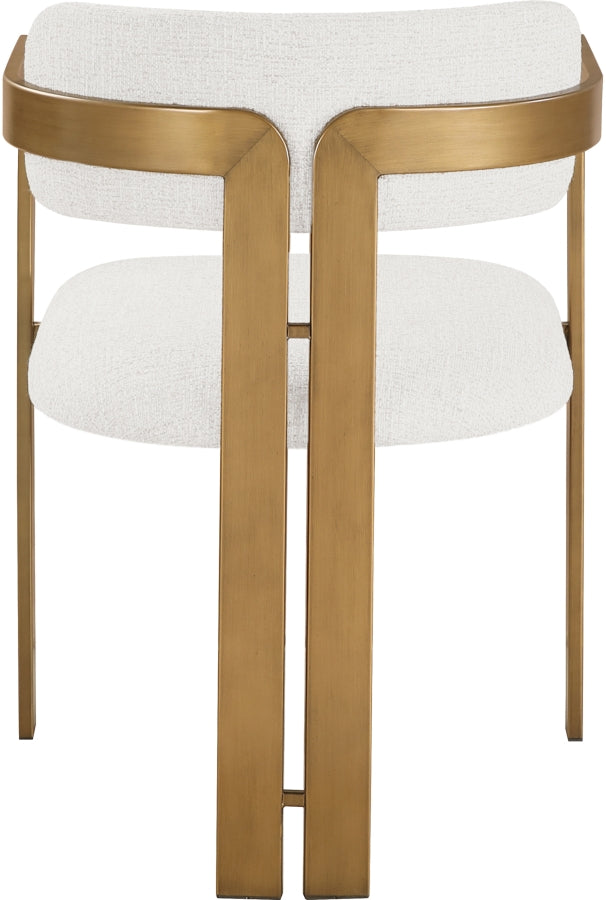 Aurum Linen Textured Fabric Upholstered And Brushed Brass Iron Frame Dining Chair in Cream, Set of 2 - 88088Cream-C