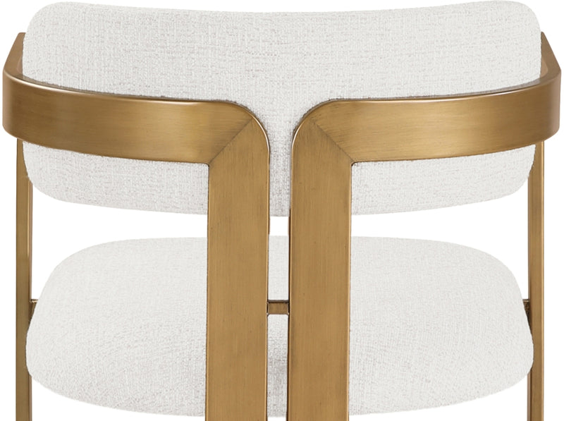 Aurum Linen Textured Fabric Upholstered And Brushed Brass Iron Frame Dining Chair in Cream, Set of 2 - 88088Cream-C
