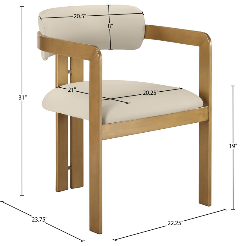 Aurum Vegan Leather Upholstered And Brushed Brass Iron Frame Dining Chair in Beige, Set of 2 - 88091Beige-C