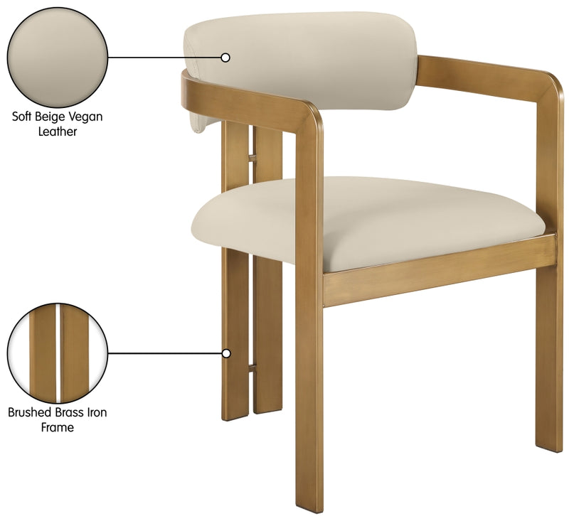 Aurum Vegan Leather Upholstered And Brushed Brass Iron Frame Dining Chair in Beige, Set of 2 - 88091Beige-C