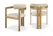 Aurum Vegan Leather Upholstered And Brushed Brass Iron Frame Dining Chair in Beige, Set of 2 - 88091Beige-C