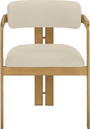 Aurum Vegan Leather Upholstered And Brushed Brass Iron Frame Dining Chair in Beige, Set of 2 - 88091Beige-C