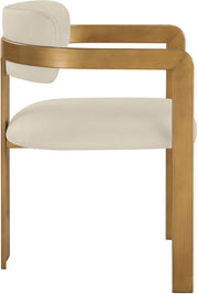 Aurum Vegan Leather Upholstered And Brushed Brass Iron Frame Dining Chair in Beige, Set of 2 - 88091Beige-C