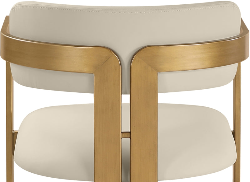 Aurum Vegan Leather Upholstered And Brushed Brass Iron Frame Dining Chair in Beige, Set of 2 - 88091Beige-C