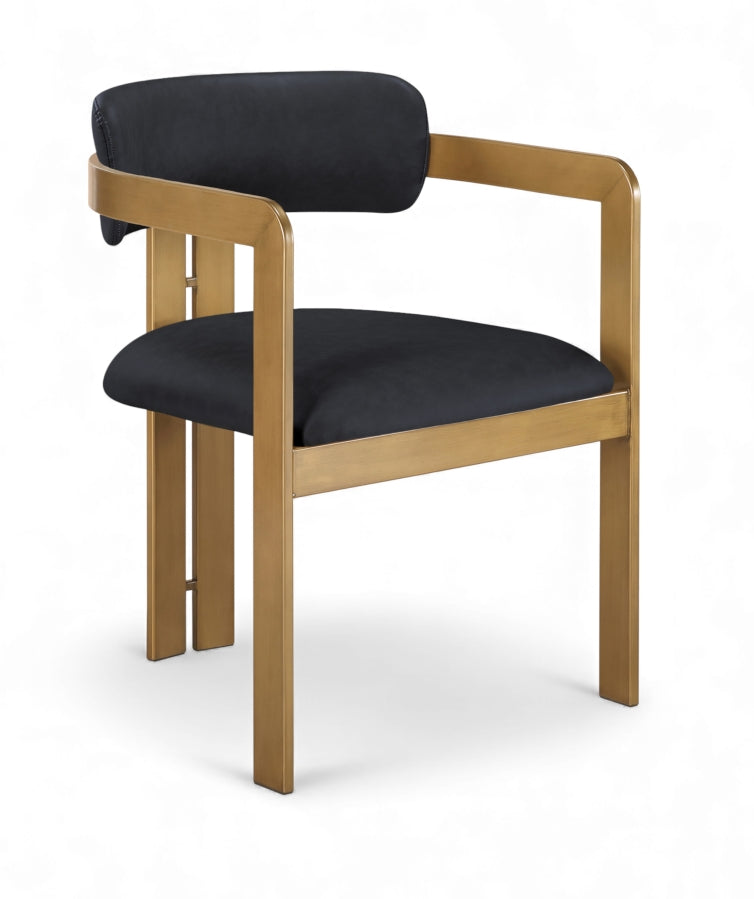 Aurum Vegan Leather Upholstered And Brushed Brass Iron Frame Dining Chair in Black, Set of 2 - 88091Black-C