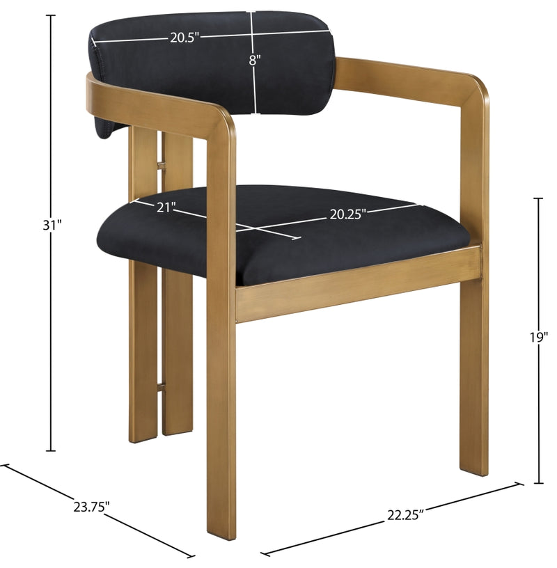Aurum Vegan Leather Upholstered And Brushed Brass Iron Frame Dining Chair in Black, Set of 2 - 88091Black-C