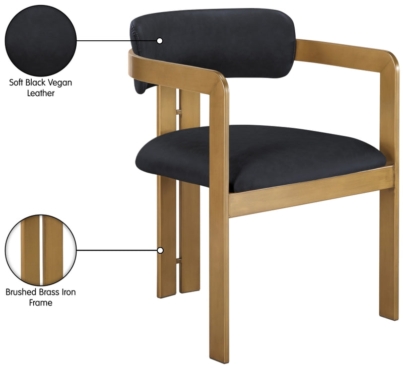 Aurum Vegan Leather Upholstered And Brushed Brass Iron Frame Dining Chair in Black, Set of 2 - 88091Black-C