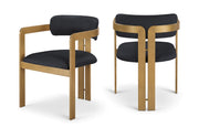 Aurum Vegan Leather Upholstered And Brushed Brass Iron Frame Dining Chair in Black, Set of 2 - 88091Black-C