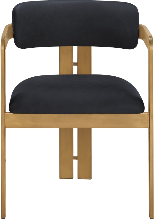 Aurum Vegan Leather Upholstered And Brushed Brass Iron Frame Dining Chair in Black, Set of 2 - 88091Black-C
