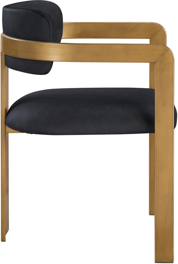 Aurum Vegan Leather Upholstered And Brushed Brass Iron Frame Dining Chair in Black, Set of 2 - 88091Black-C