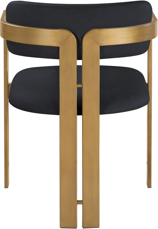 Aurum Vegan Leather Upholstered And Brushed Brass Iron Frame Dining Chair in Black, Set of 2 - 88091Black-C