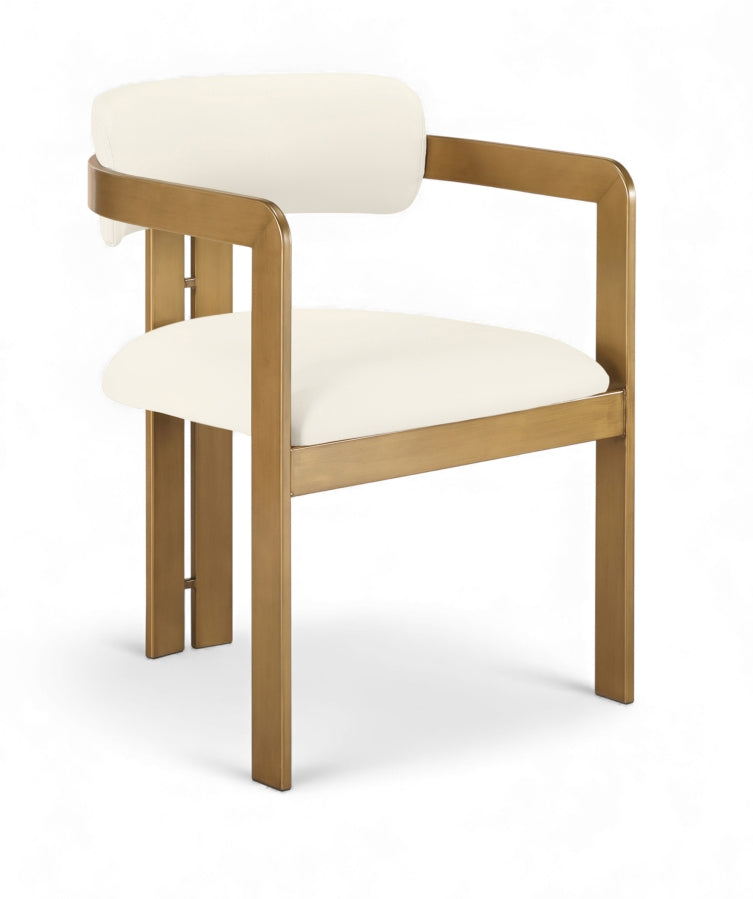 Aurum Vegan Leather Upholstered And Brushed Brass Iron Frame Dining Chair in Cream, Set of 2 - 88091Cream-C