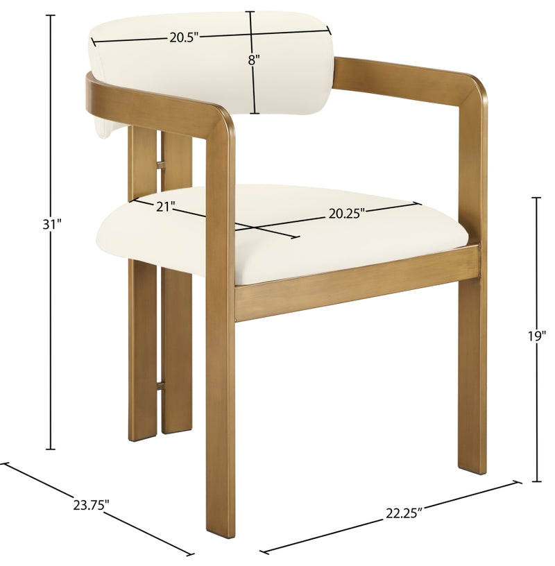 Aurum Vegan Leather Upholstered And Brushed Brass Iron Frame Dining Chair in Cream, Set of 2 - 88091Cream-C