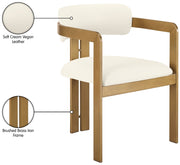 Aurum Vegan Leather Upholstered And Brushed Brass Iron Frame Dining Chair in Cream, Set of 2 - 88091Cream-C