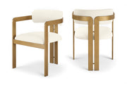 Aurum Vegan Leather Upholstered And Brushed Brass Iron Frame Dining Chair in Cream, Set of 2 - 88091Cream-C
