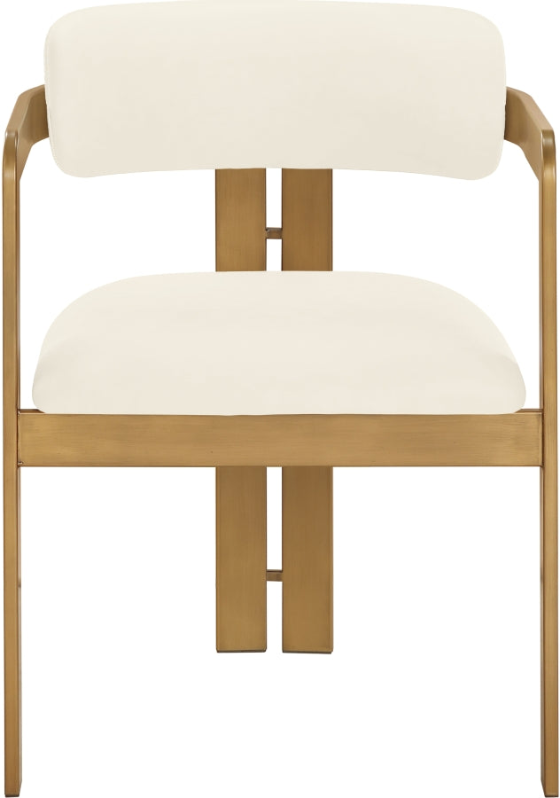 Aurum Vegan Leather Upholstered And Brushed Brass Iron Frame Dining Chair in Cream, Set of 2 - 88091Cream-C