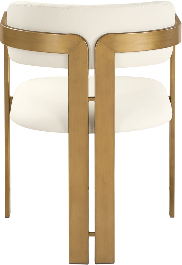 Aurum Vegan Leather Upholstered And Brushed Brass Iron Frame Dining Chair in Cream, Set of 2 - 88091Cream-C
