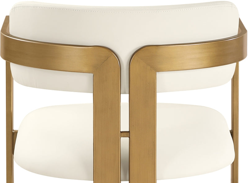 Aurum Vegan Leather Upholstered And Brushed Brass Iron Frame Dining Chair in Cream, Set of 2 - 88091Cream-C