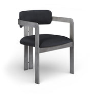 Aurum Vegan Leather Upholstered And Brushed Silver Iron Frame Dining Chair in Black, Set of 2 - 88092Black-C