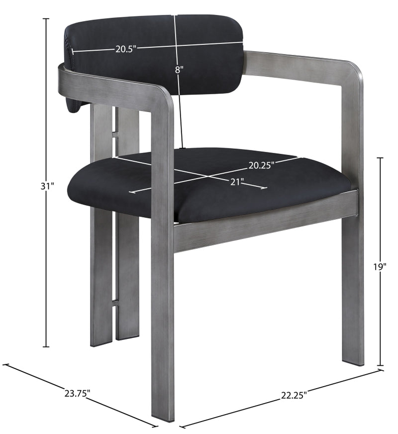 Aurum Vegan Leather Upholstered And Brushed Silver Iron Frame Dining Chair in Black, Set of 2 - 88092Black-C