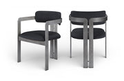 Aurum Vegan Leather Upholstered And Brushed Silver Iron Frame Dining Chair in Black, Set of 2 - 88092Black-C