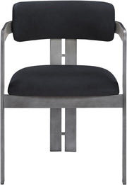 Aurum Vegan Leather Upholstered And Brushed Silver Iron Frame Dining Chair in Black, Set of 2 - 88092Black-C