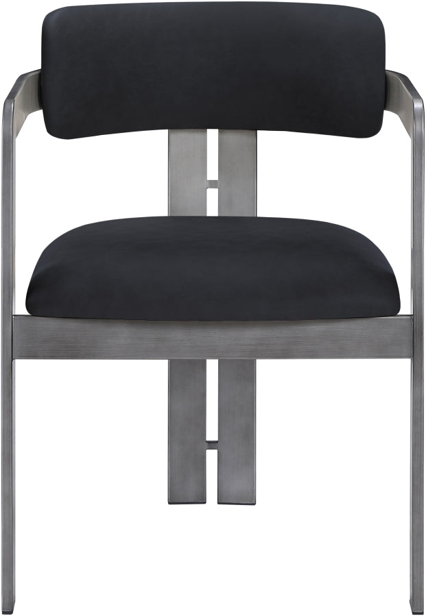 Aurum Vegan Leather Upholstered And Brushed Silver Iron Frame Dining Chair in Black, Set of 2 - 88092Black-C