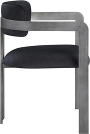 Aurum Vegan Leather Upholstered And Brushed Silver Iron Frame Dining Chair in Black, Set of 2 - 88092Black-C