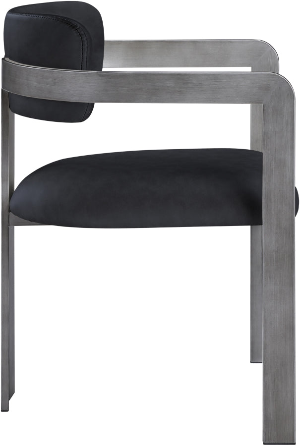 Aurum Vegan Leather Upholstered And Brushed Silver Iron Frame Dining Chair in Black, Set of 2 - 88092Black-C