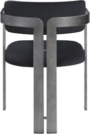 Aurum Vegan Leather Upholstered And Brushed Silver Iron Frame Dining Chair in Black, Set of 2 - 88092Black-C