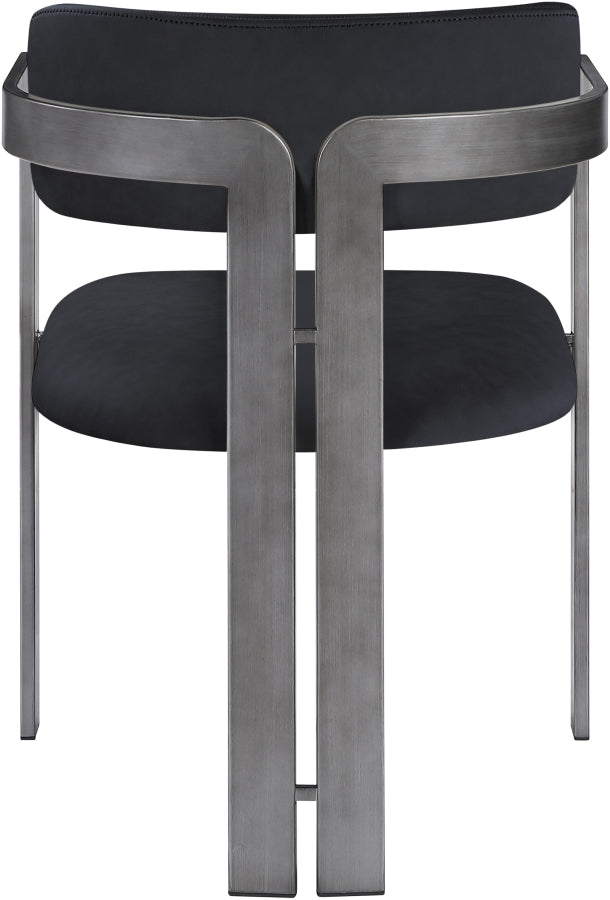 Aurum Vegan Leather Upholstered And Brushed Silver Iron Frame Dining Chair in Black, Set of 2 - 88092Black-C