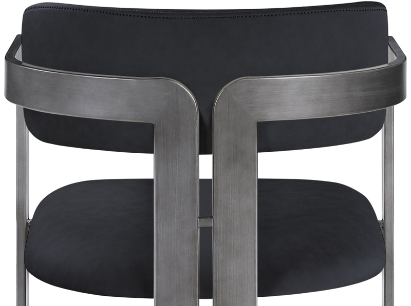 Aurum Vegan Leather Upholstered And Brushed Silver Iron Frame Dining Chair in Black, Set of 2 - 88092Black-C
