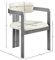 Aurum Vegan Leather Upholstered And Brushed Silver Iron Frame Dining Chair in Cream, Set of 2 - 88092Cream-C