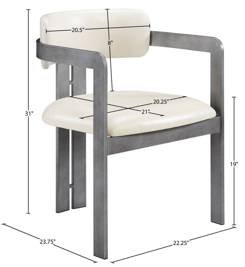 Aurum Vegan Leather Upholstered And Brushed Silver Iron Frame Dining Chair in Cream, Set of 2 - 88092Cream-C