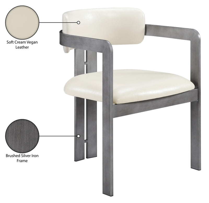 Aurum Vegan Leather Upholstered And Brushed Silver Iron Frame Dining Chair in Cream, Set of 2 - 88092Cream-C
