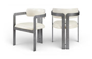Aurum Vegan Leather Upholstered And Brushed Silver Iron Frame Dining Chair in Cream, Set of 2 - 88092Cream-C