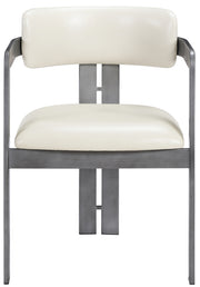 Aurum Vegan Leather Upholstered And Brushed Silver Iron Frame Dining Chair in Cream, Set of 2 - 88092Cream-C