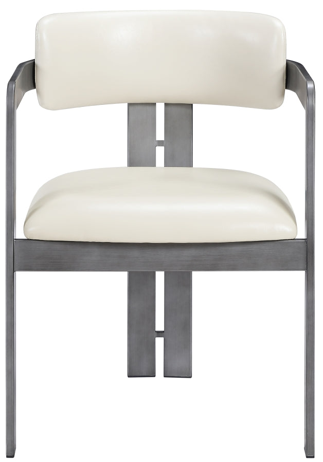 Aurum Vegan Leather Upholstered And Brushed Silver Iron Frame Dining Chair in Cream, Set of 2 - 88092Cream-C