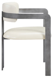 Aurum Vegan Leather Upholstered And Brushed Silver Iron Frame Dining Chair in Cream, Set of 2 - 88092Cream-C