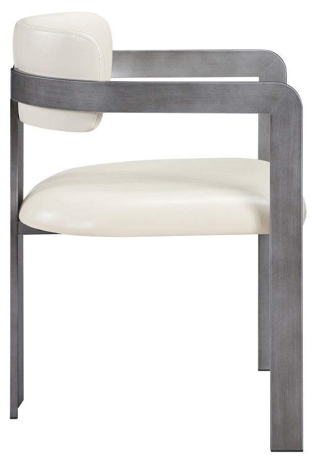 Aurum Vegan Leather Upholstered And Brushed Silver Iron Frame Dining Chair in Cream, Set of 2 - 88092Cream-C