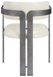 Aurum Vegan Leather Upholstered And Brushed Silver Iron Frame Dining Chair in Cream, Set of 2 - 88092Cream-C